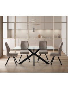 Mesa de vidro ARGO 180 x 100 base em aço acabamento preto 2