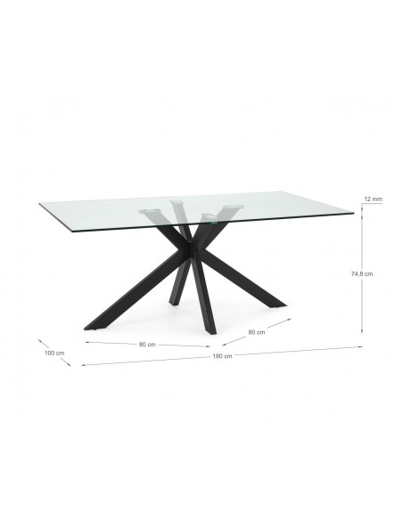 Mesa de vidro ARGO 180 x 100 base em aço acabamento preto