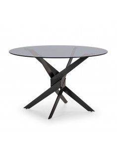 Mesa redonda em vidro JENNA 120, base de design em metal...