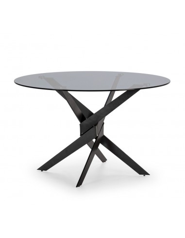 Mesa redonda de cristal JENNA 120, base de diseño en metal gris