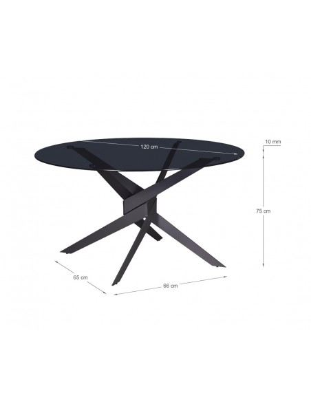 Mesa redonda de cristal JENNA 120, base de diseño en metal gris