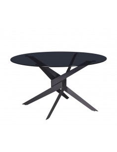 Mesa redonda em vidro JENNA 140, base de design em metal...