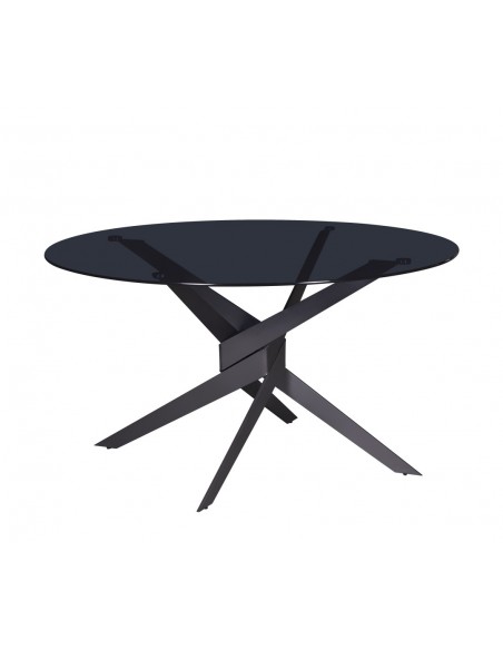 Mesa redonda de cristal JENNA 140, base de diseño en metal gris