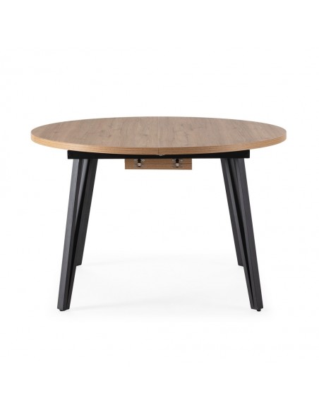Mesa extensible redonda CLEO 120(150) x 120, color natural y patas de metal negro