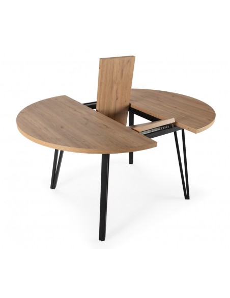 Mesa extensible redonda CLEO 120(150) x 120, color natural y patas de metal negro