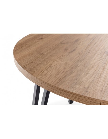 Mesa extensible redonda CLEO 120(150) x 120, color natural y patas de metal negro