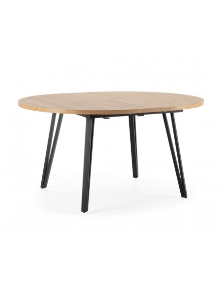 Mesa extensible redonda CLEO 120(150) x 120, color natural y patas de metal negro