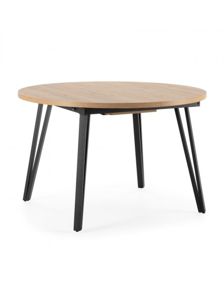 Mesa extensible redonda CLEO 120(150) x 120, color natural y patas de metal negro