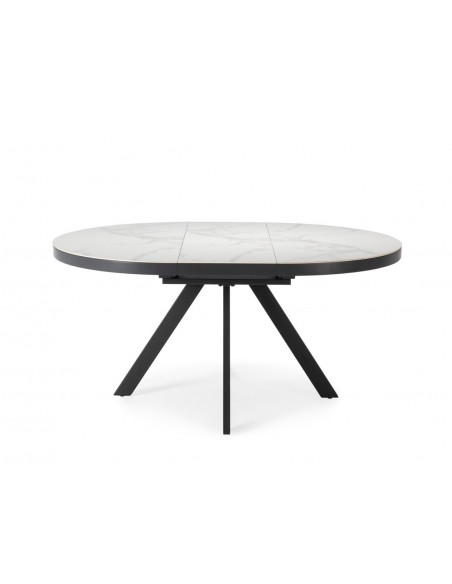Mesa redonda extensível VASHT 120(160) x 120, cerâmica branca e metal