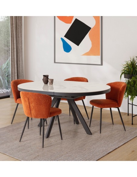 Mesa redonda extensible VASHT 120(160) x 120, ceramica blanca y metal