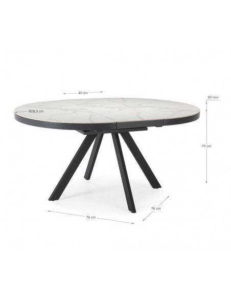 Mesa redonda extensível VASHT 120(160) x 120, cerâmica branca e metal