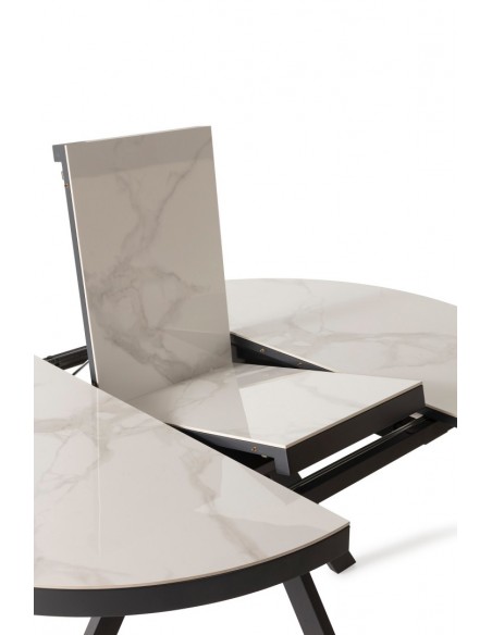 Mesa redonda extensible VASHT 120(160) x 120, ceramica blanca y metal