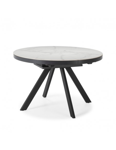 Mesa redonda extensível VASHT 120(160) x 120, cerâmica branca e metal