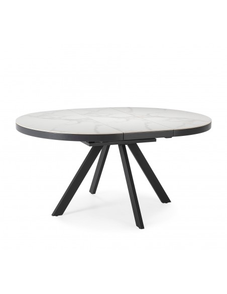 Mesa redonda extensível VASHT 120(160) x 120, cerâmica branca e metal
