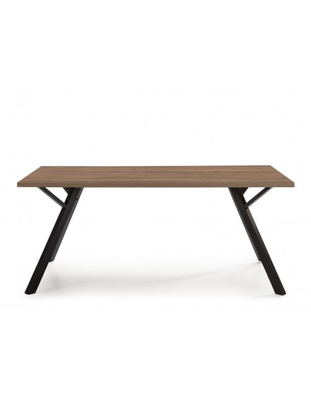 MESA COMEDOR PAOLA 160 X 90 NOGAL y base METAL NEGRO.