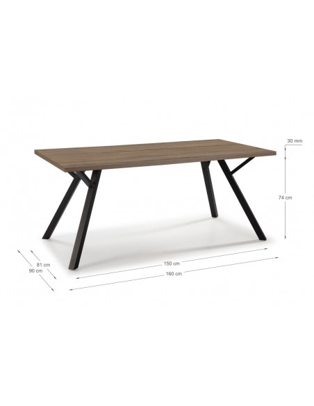 MESA COMEDOR PAOLA 160 X 90 NOGAL y base METAL NEGRO.