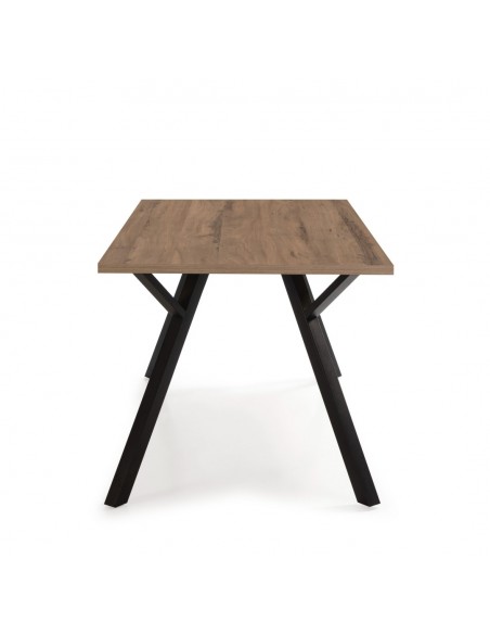 MESA COMEDOR PAOLA 160 X 90 NOGAL y base METAL NEGRO.