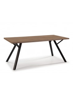 MESA COMEDOR PAOLA 160 X 90 NOGAL y base METAL NEGRO.