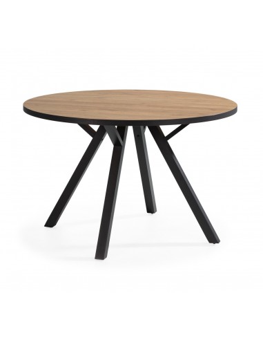MESA REDONDA BENY 120, MDF cor natural, rebordo e metal preto