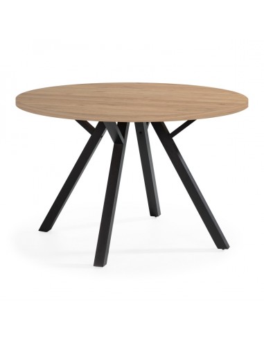 MESA REDONDA BENY 120, MDF natural e base em metal preto