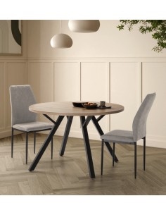 MESA REDONDA BENY 120, MDF natural e base em metal preto 2