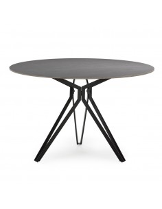 Mesa redonda porcelánico AINA 120 gris y base metal negro