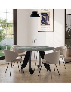 Mesa redonda em porcelânico AILA 135, verde e base em... 2