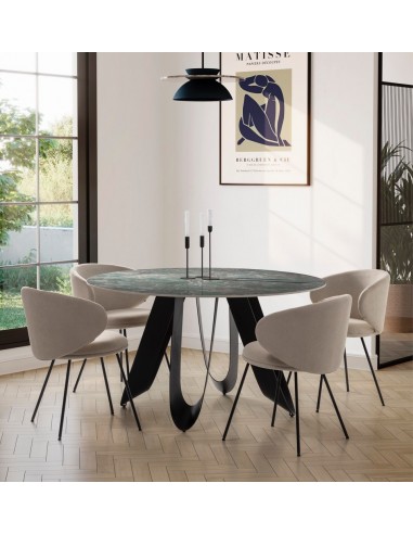 Mesa redonda em porcelânico AILA 135, verde e...