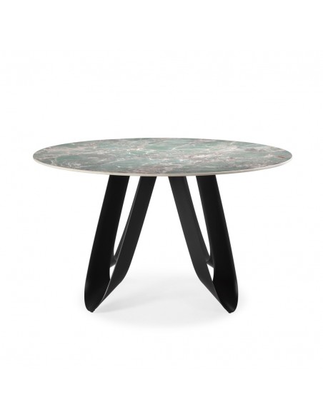 Mesa redonda porcelanico AILA 135, verde y base metal negro