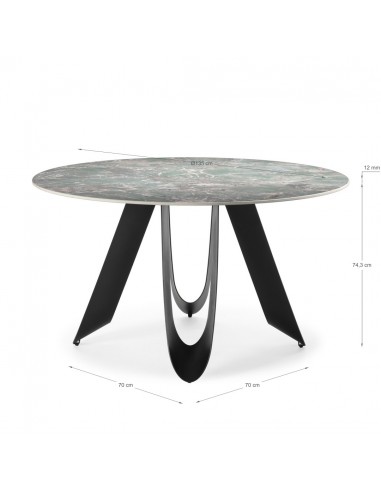 Mesa redonda em porcelânico AILA 135, verde e...