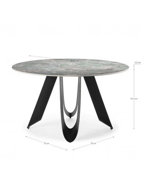 Mesa redonda porcelanico AILA 135, verde y base metal negro