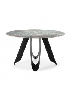 Mesa redonda porcelanico AILA 135, verde y base metal negro