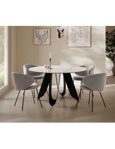 Mesa redonda porcelanico AILA 135, blanco, base metal negro 2