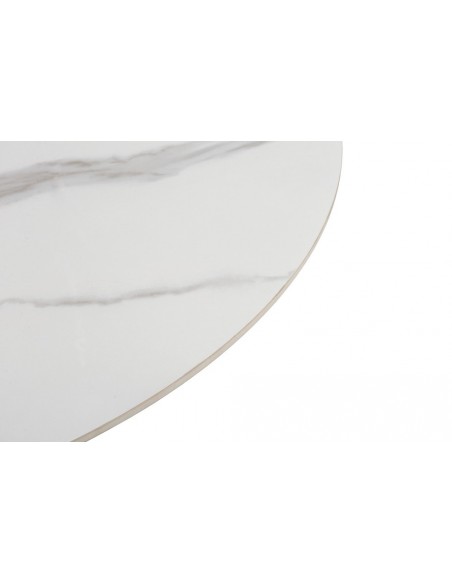 Mesa redonda porcelanico AILA 135, blanco, base metal negro