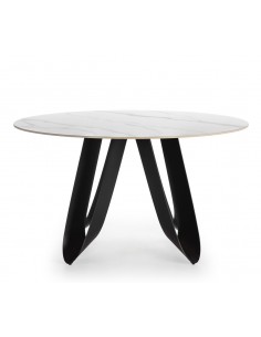 Mesa redonda em porcelânico AILA 135, branca e base em...