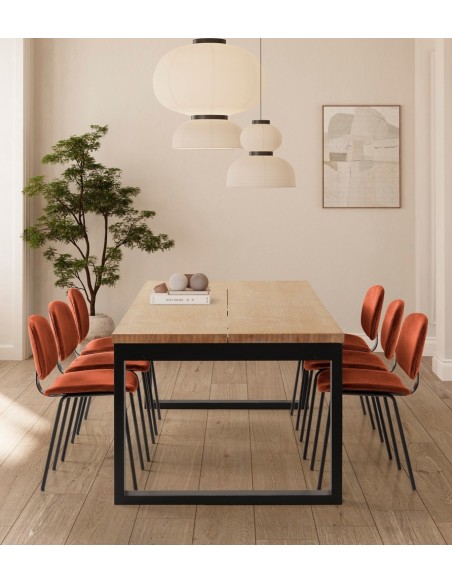 Mesa de diseño mediterráneo RINA 220 x 100 chapa roble y base negro