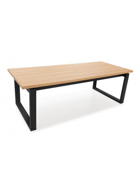 Mesa de design mediterrânico RINA 220 x 100 folheado a carvalho e base preta