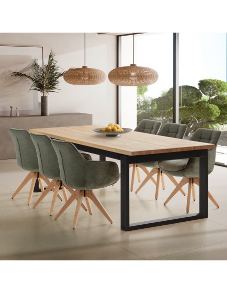 Mesa de design mediterrânico RINA 220 x 100 folheado a carvalho e base preta