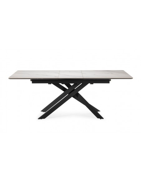 Mesa extensible porcelanico THEO 160(200) x 90, blanco mate y metal negro