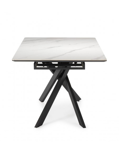 Mesa extensível em porcelânico THEO 160(200) x 90, branco mate e metal preto