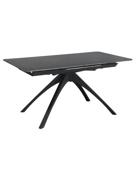Mesa extensível em porcelânico BECA 150(200) x 85, cinza e base metálica preta