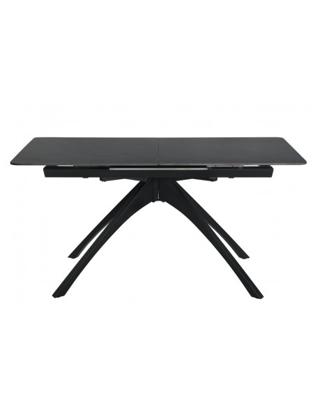 Mesa extensível em porcelânico BECA 150(200) x 85, cinza e base metálica preta