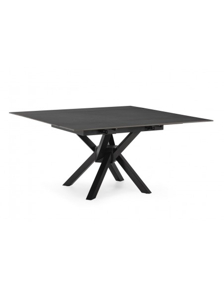 Mesa cuadrada extensible ARLENE 90/150 cm, porcelánico gris y metal