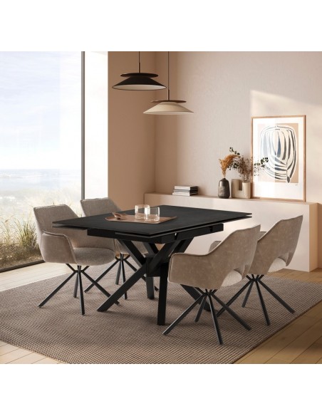 Mesa quadrada extensível ARLENE 90/150 cm, porcelânico cinza e metal