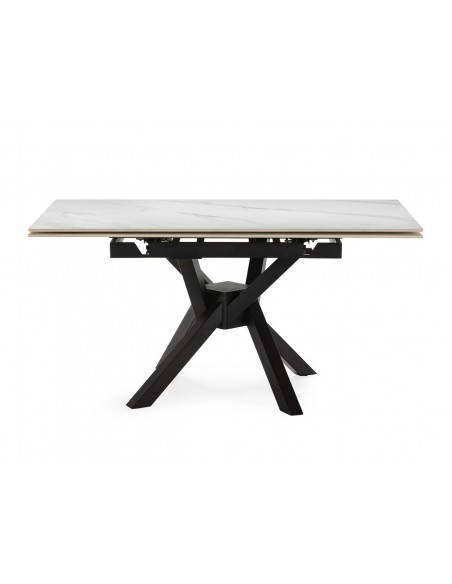 Mesa cuadrada extensible ARLENE 90/150, porcelánico blanco y metal negro