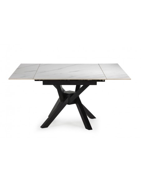 Mesa quadrada extensível ARLENE 90/150, porcelânico branco e metal preto