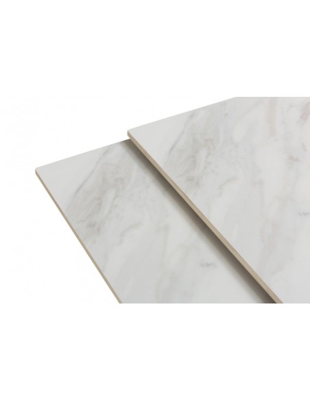 Mesa quadrada extensível ARLENE 90/150, porcelânico branco e metal preto