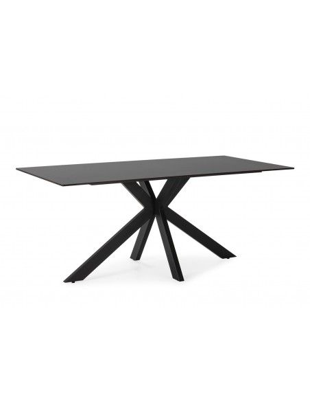 Mesa ARGOL 180 x 90, cerámica negro y base de metal negro.