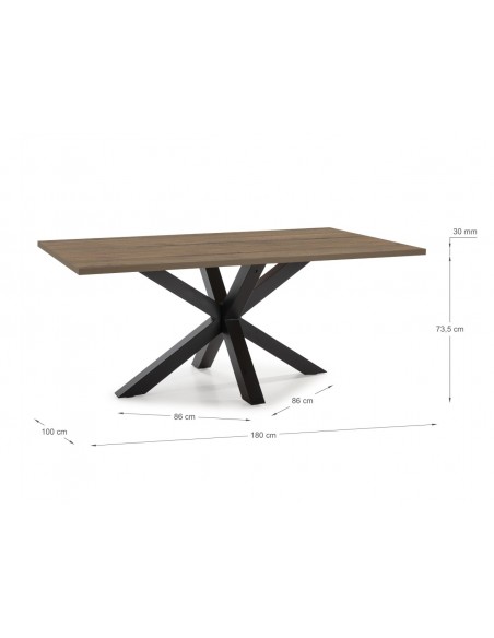 Mesa design ARGO 180x100, melamina nogueira e base metal preto