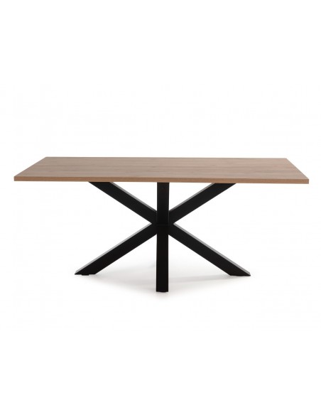 Mesa diseño ARGO 180x100, melamina roble y base metal negro